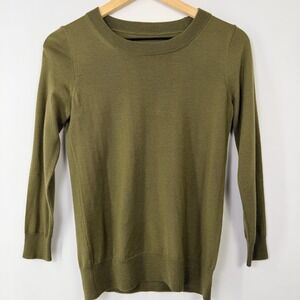 J.Crew 100% Merino Wool Crewneck Sweater Olive XS Lightweight Knit E1277